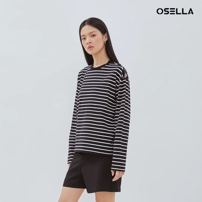 [NEW] OSELLA BLACK AND WHITE STRIPED LONG SLEEVE T-SHIRT 21775001