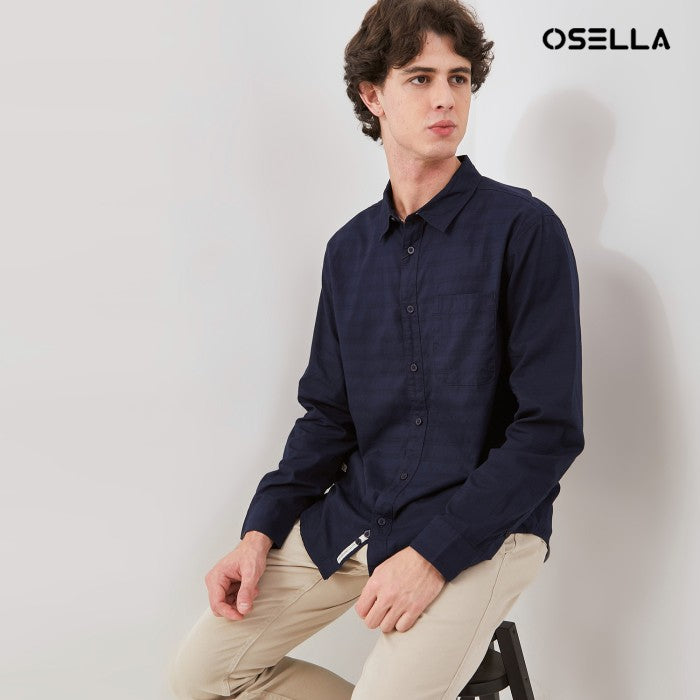 [NEW] OSELLA STRIPED DOBBY REGULAR COLLAR LONG SLEEVE SHIRT