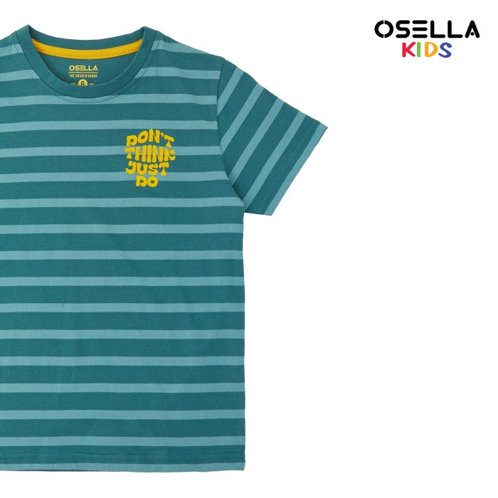 [NEW] OSELLA JUST DO FLOCKING PRINT SHORT SLEEVE STRIPE T-SHIRT IN BOTTLE GREEN AND MATCHA GREEN 2270500273 | Atasan Garis Garis Lengan Pendek Anak Laki Laki