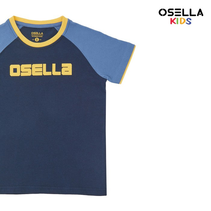 [NEW[] OSELLA REGULAR TEXTURED GRAPHIC T-SHIRT WITH RAGLAN SLEEVE IN NAVY AND SEAPORT BLUE COMBINATION  2274500359 | Atasan Kaos Anak Laki Laki