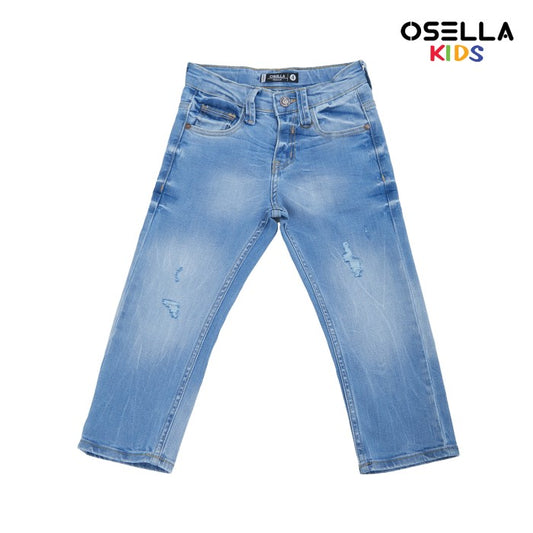 Osella Kids Miles Denim Long Pants In Light Washed With Destroy Detailing