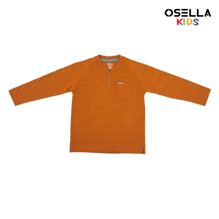 [NEW] OSELLA FAWAZ LONG SLEEVE HENLEY SHIRT WITH TEXTURURED LOOK FABRIC 2277500