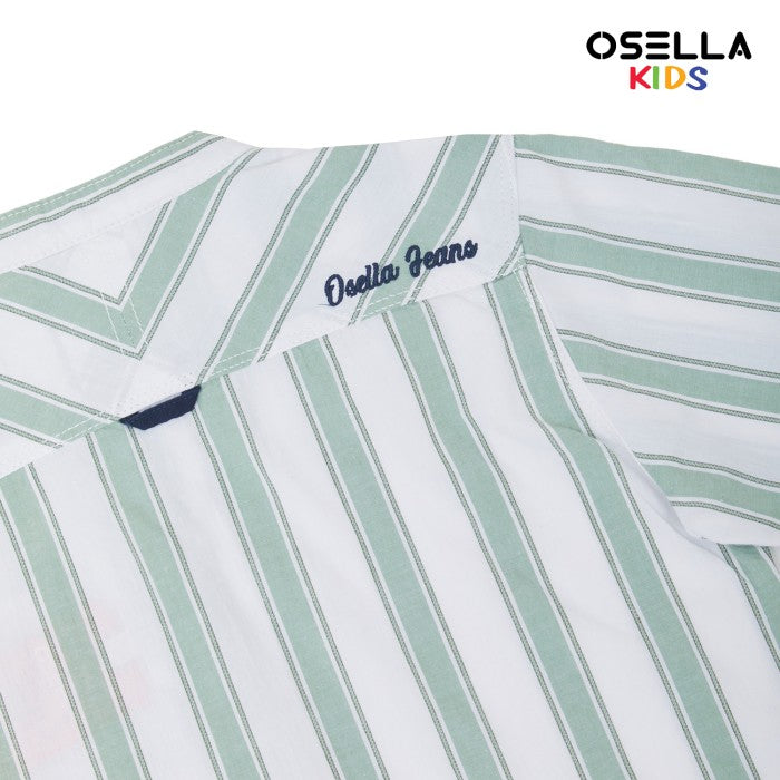 [NEW] OSELLA ZAFIR VERTICAL LONG SLEEVE STRIPE SHIRT IN WHITE AND SAGE GREEN  2237520201 | Atasan Kemeja Anak Anak Lengan Panjang Garis Garis