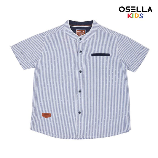 [NEW] OSELLA STRIPE SHANGHAI COLLARED SHORT SHIRT IN BLUE GREY 2230520193 | Atasan Kemeja Anak Laki Laki