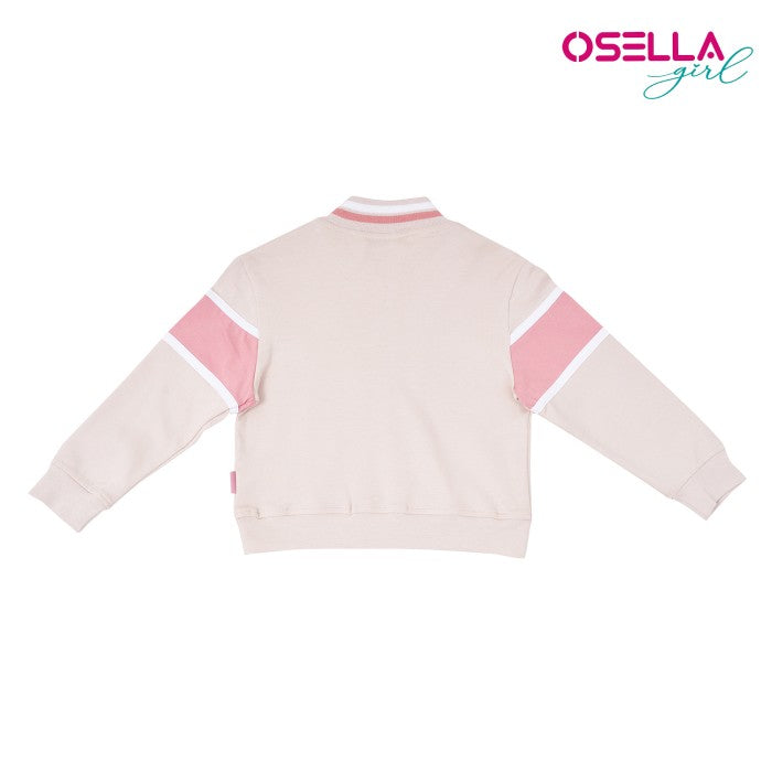 [NEW] Osella Half Zipper Sweater In Beige And Pink Combination On The Arms 2312400689 | Sweater Anak Perempuan