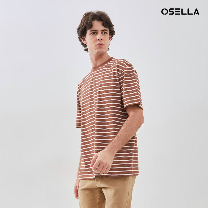 [NEW] OSELLA TERRACOTTA AND WHITE STRIPED PATTERN RELAXED FIT T-SHIRT 2071501639