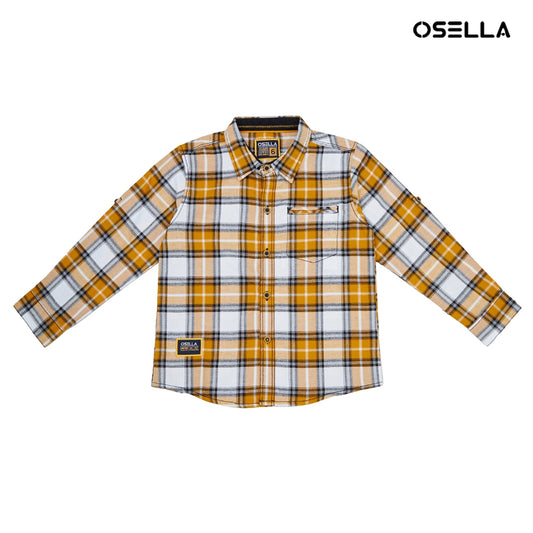 [NEW] Osella Checkerd Regular Long Sleeve Shirt In White And Yellow 2237300383 | Kemeja Lengan Panjang Anak Laki-Laki