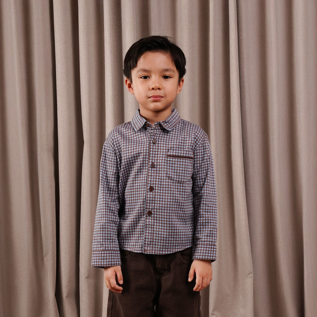 Osella Kids Melmac Checkered Shirt In Aqua 223U660236 | Atasan Kemeja Anak Laki Laki