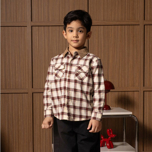 Osella Kids Flarry Regular Long Shirt Checkered In Camel