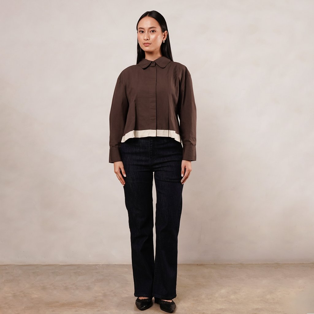 Osella Pleated Top 2137660356 | Atasan Kemeja Lengan Panjang Wanita