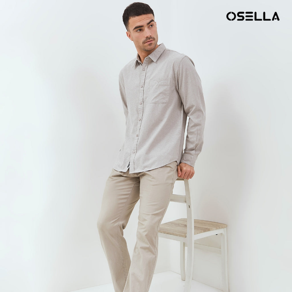 Osella Kai Solid Long Sleeve Collared Shirt 20375016 | Kemeja Lengan Panjang Pria