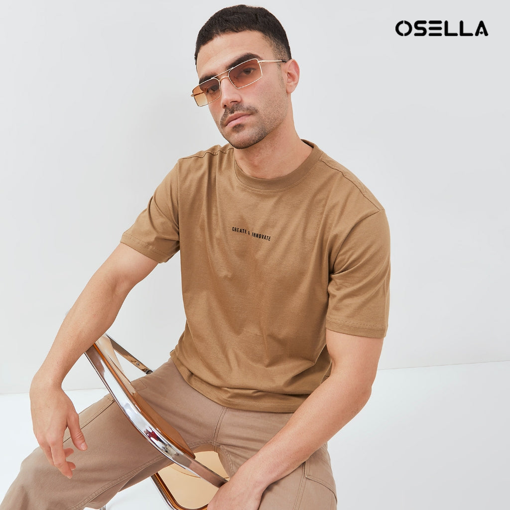 Osella Regular Fit Print T-Shirt In Dark Brown 2074500785 | Kaos Lengan Pendek Pria