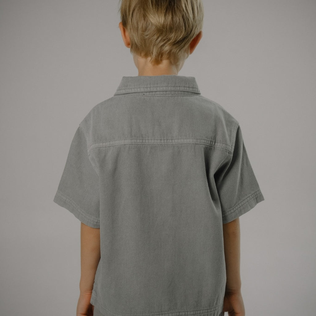 Osella Kids x Oadkids Hank Polo Shirt Denim in Grey 2221660393 | Atasan Polo Denim Anak Laki Laki