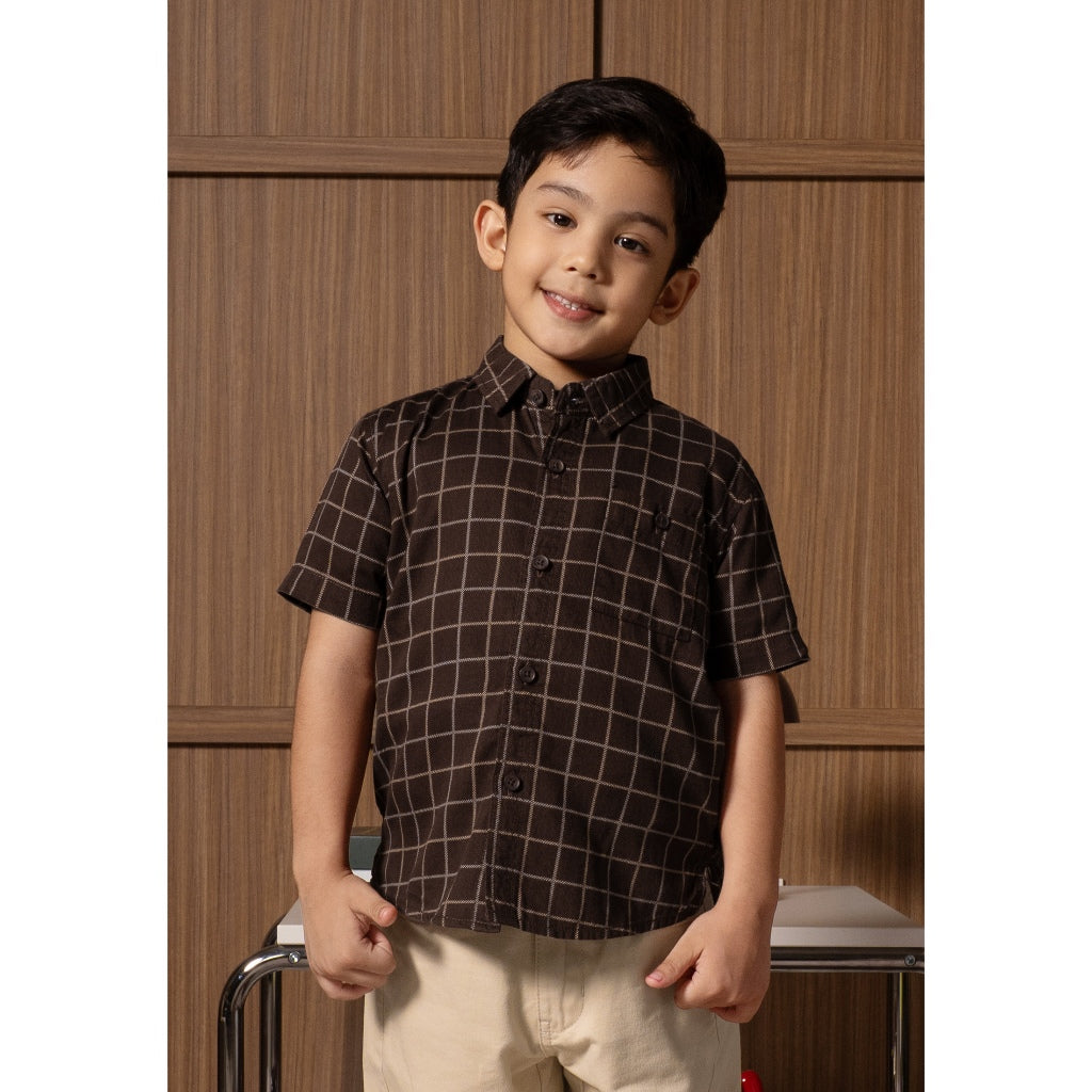 Osella Kids Bernie Regular Short Shirt Checkered In Smoke Brown 2233660356 | Kemeja Lengan Pendek Pria