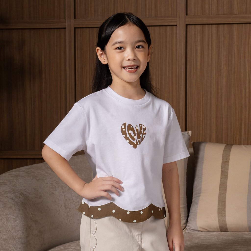 Osella Kids Cocoa Scallop Polka Top 2371661001 | Kaos Lengan Pendek Anak Perempuan