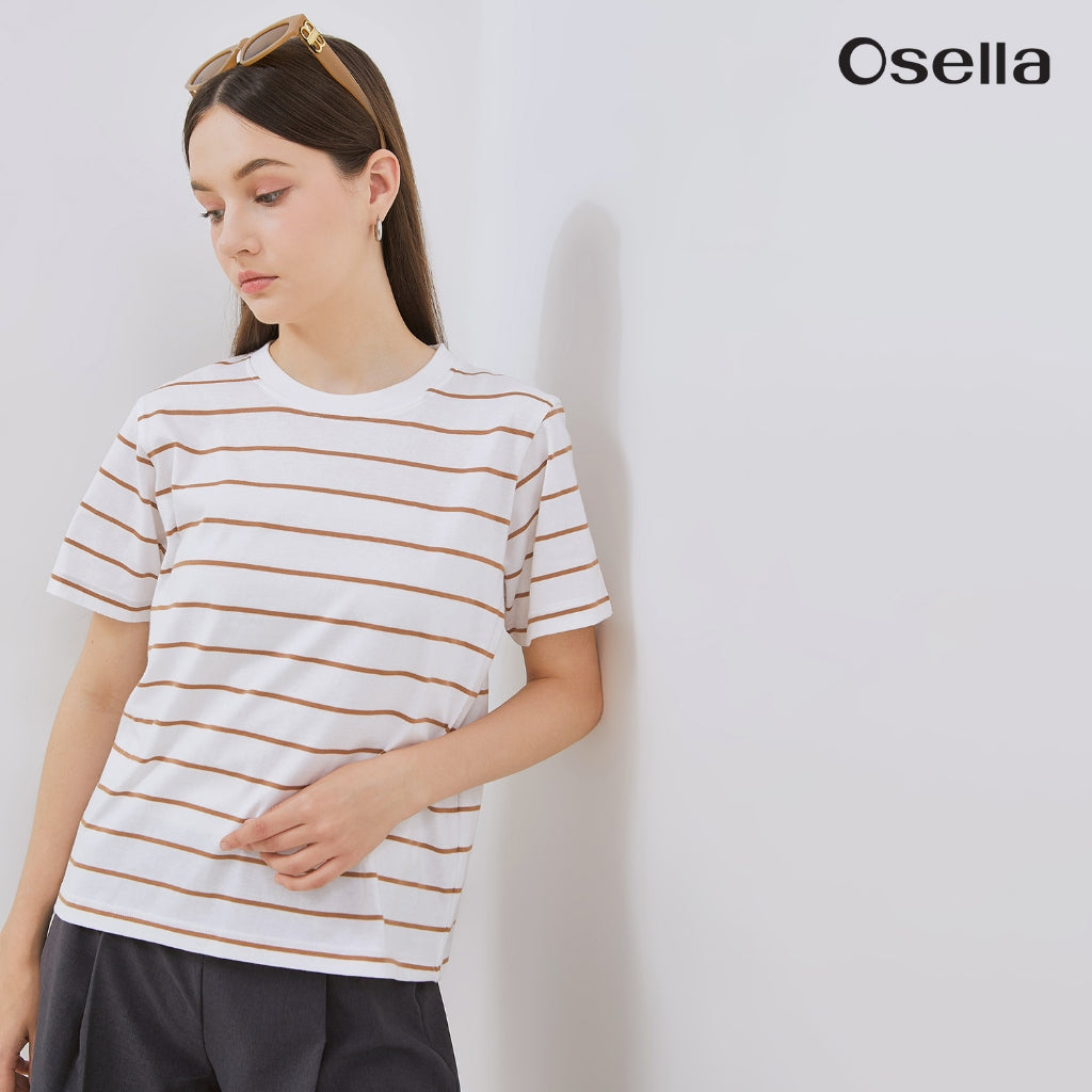 Osella Eiko Stripe T-Shirt 21715007 | Atasan Rajut Wanita Lengan Pendek
