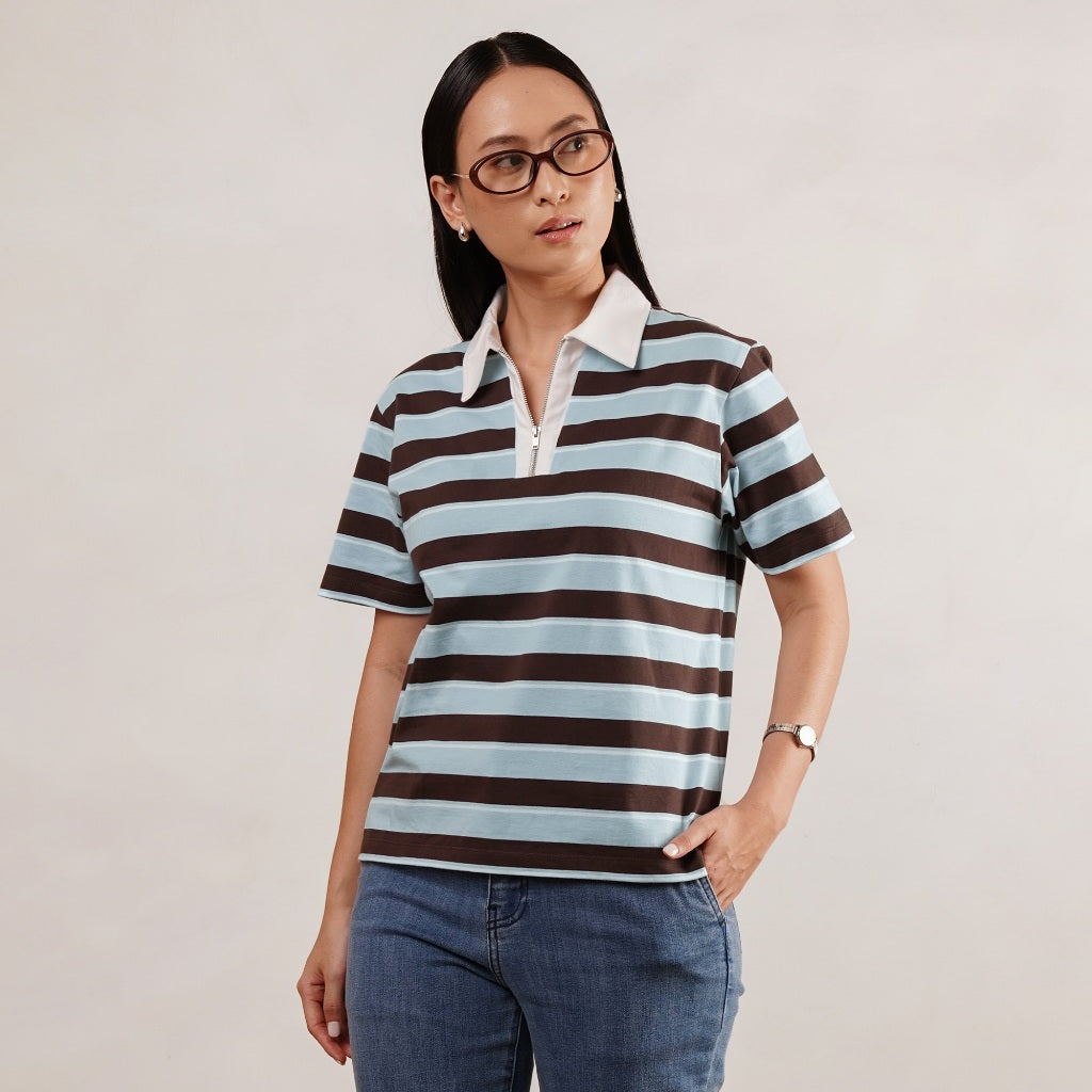Osella Massie Stripe Top 2120660136 | Atasan Garis Garis Lengan Pendek Wanita