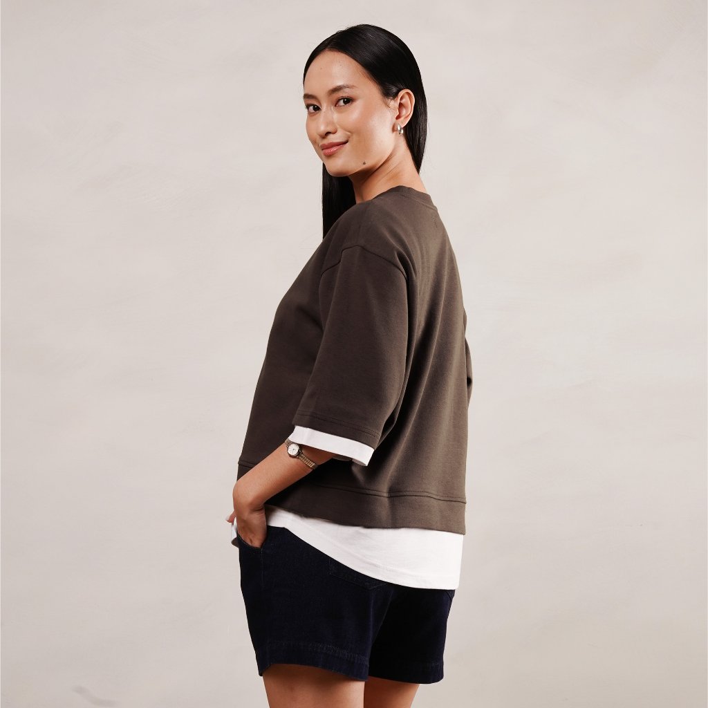 Osella Layered Top In Brown 2111660256 | Atasan Kemeja Wanita Lengan Panjang