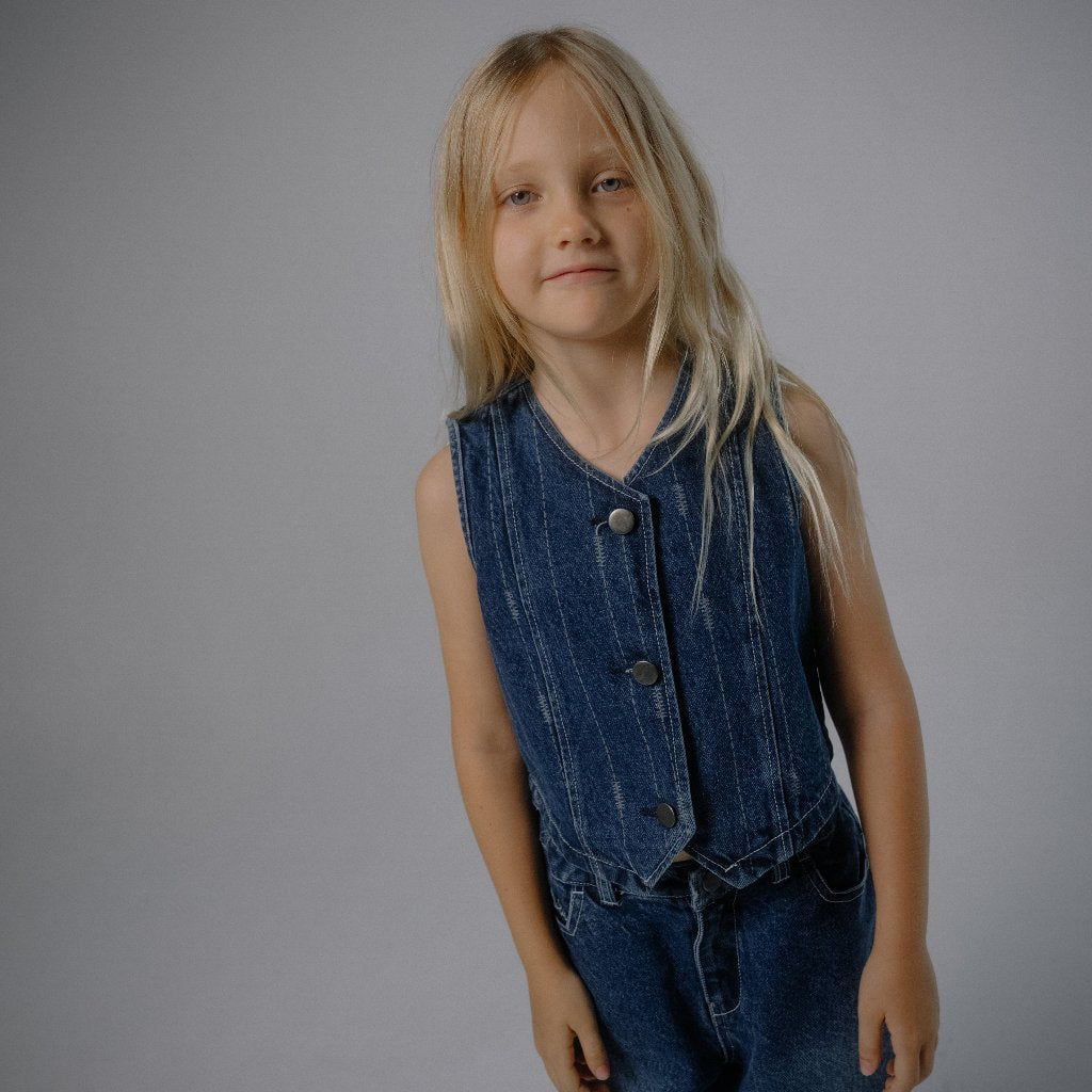 Osella Kids x Oadkids Margo Vest in Medium Blue Wash 23366601A2 | Atasan Tanpa Lengan Anak Perempuan