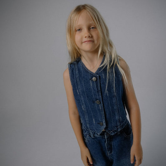 Osella Kids x Oadkids Margo Vest in Medium Blue Wash 23366601A2 | Atasan Tanpa Lengan Anak Perempuan