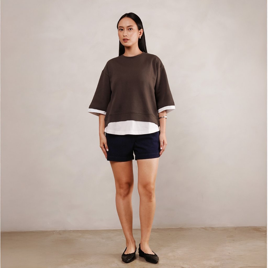 Osella Layered Top In Brown 2111660256 | Atasan Kemeja Wanita Lengan Panjang