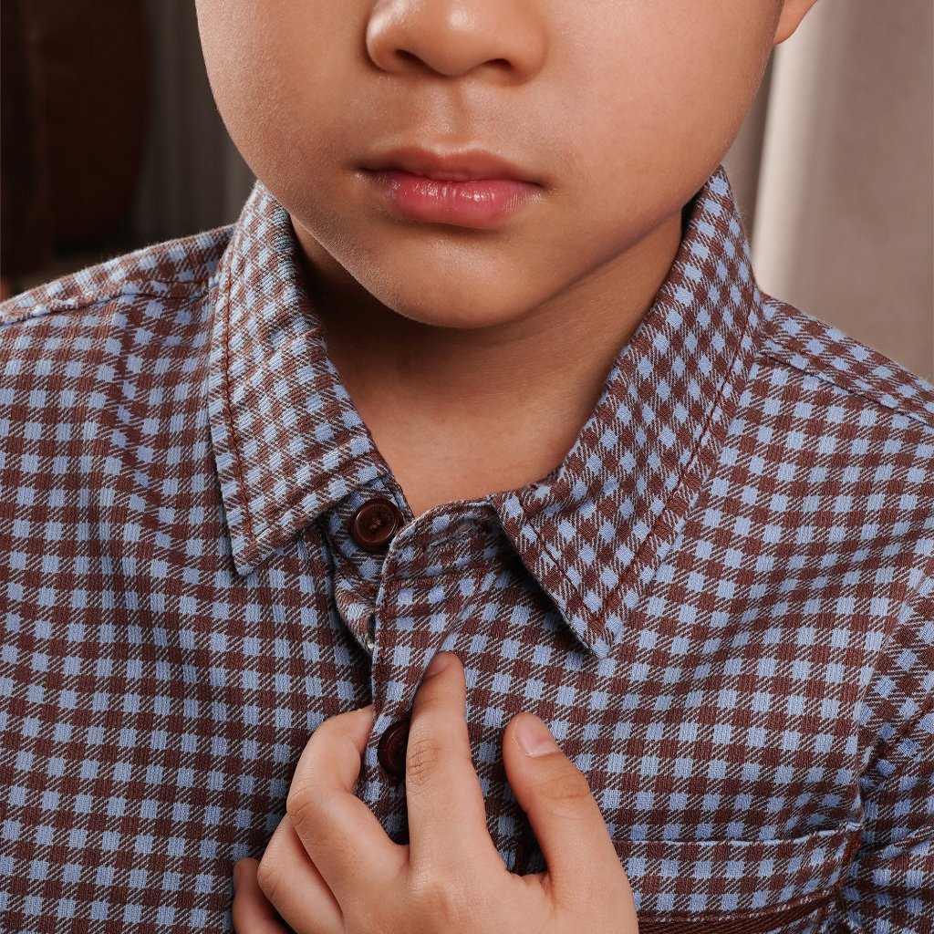 Osella Kids Melmac Checkered Shirt In Aqua 223U660236 | Atasan Kemeja Anak Laki Laki