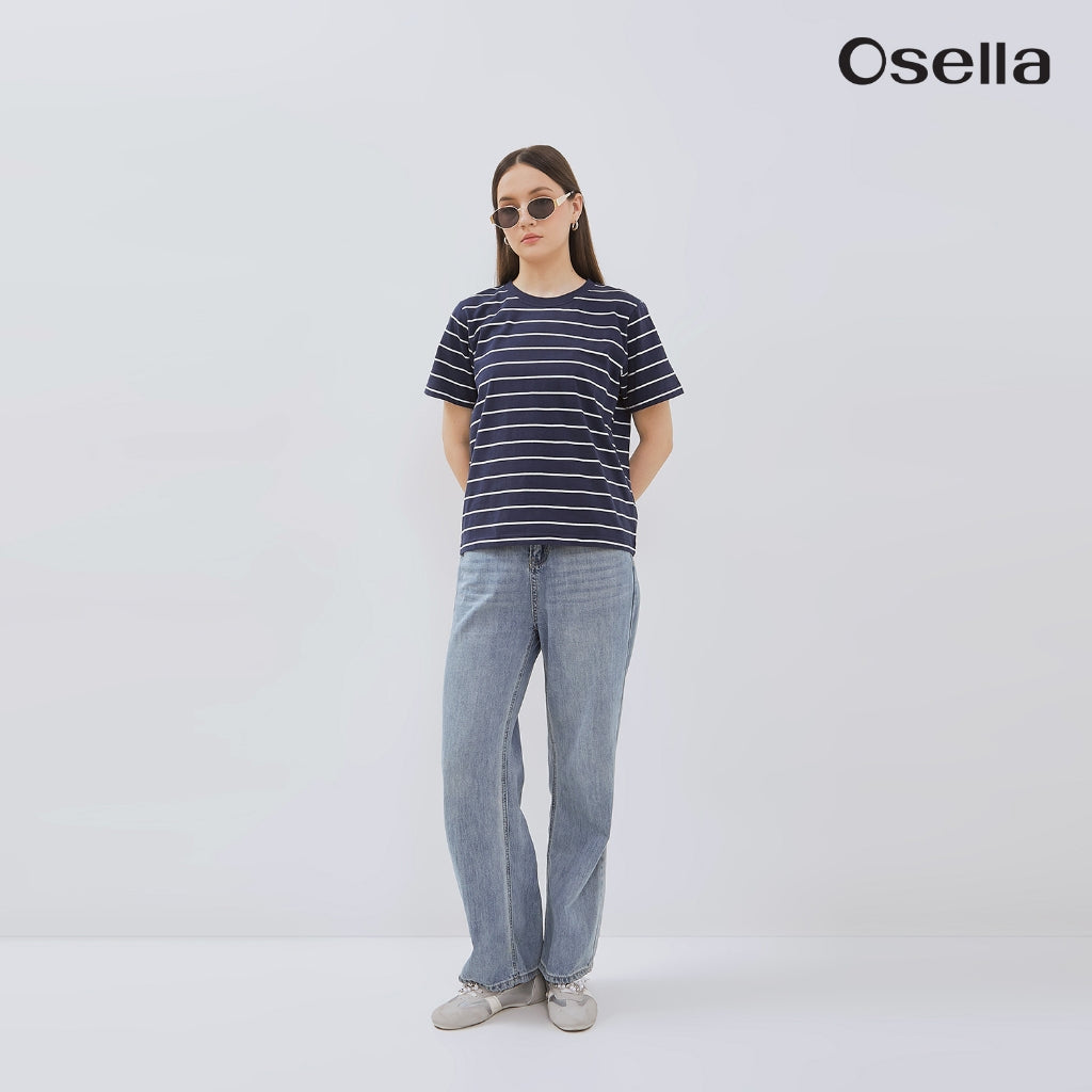 Osella Eiko Stripe T-Shirt 21715007 | Atasan Rajut Wanita Lengan Pendek