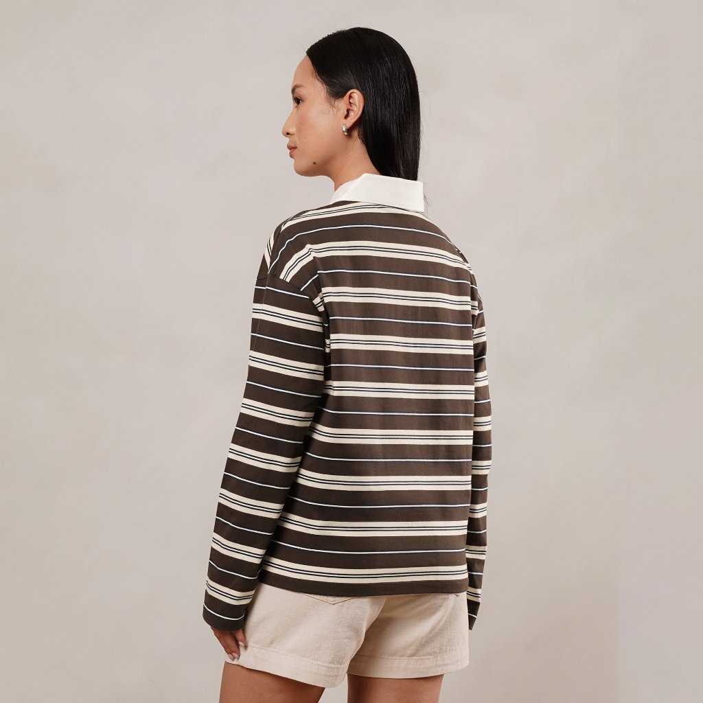 Osella Stripe Rugby Top 21276602 | Atasan Blouse Garis Garis Lengan Panjang Wanita