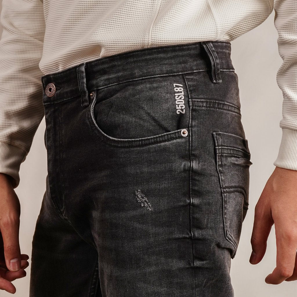 Osella Darly Rippied Slim Fit Denim Pants In Grey Wash 108O661843 | Celana Jeans Pria