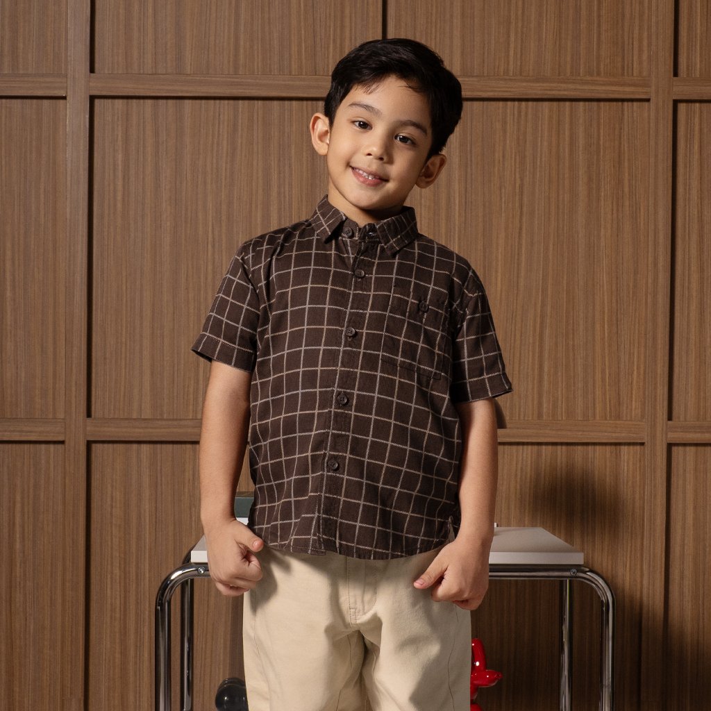 Osella Kids Bernie Regular Short Shirt Checkered In Smoke Brown 2233660356 | Kemeja Lengan Pendek Pria