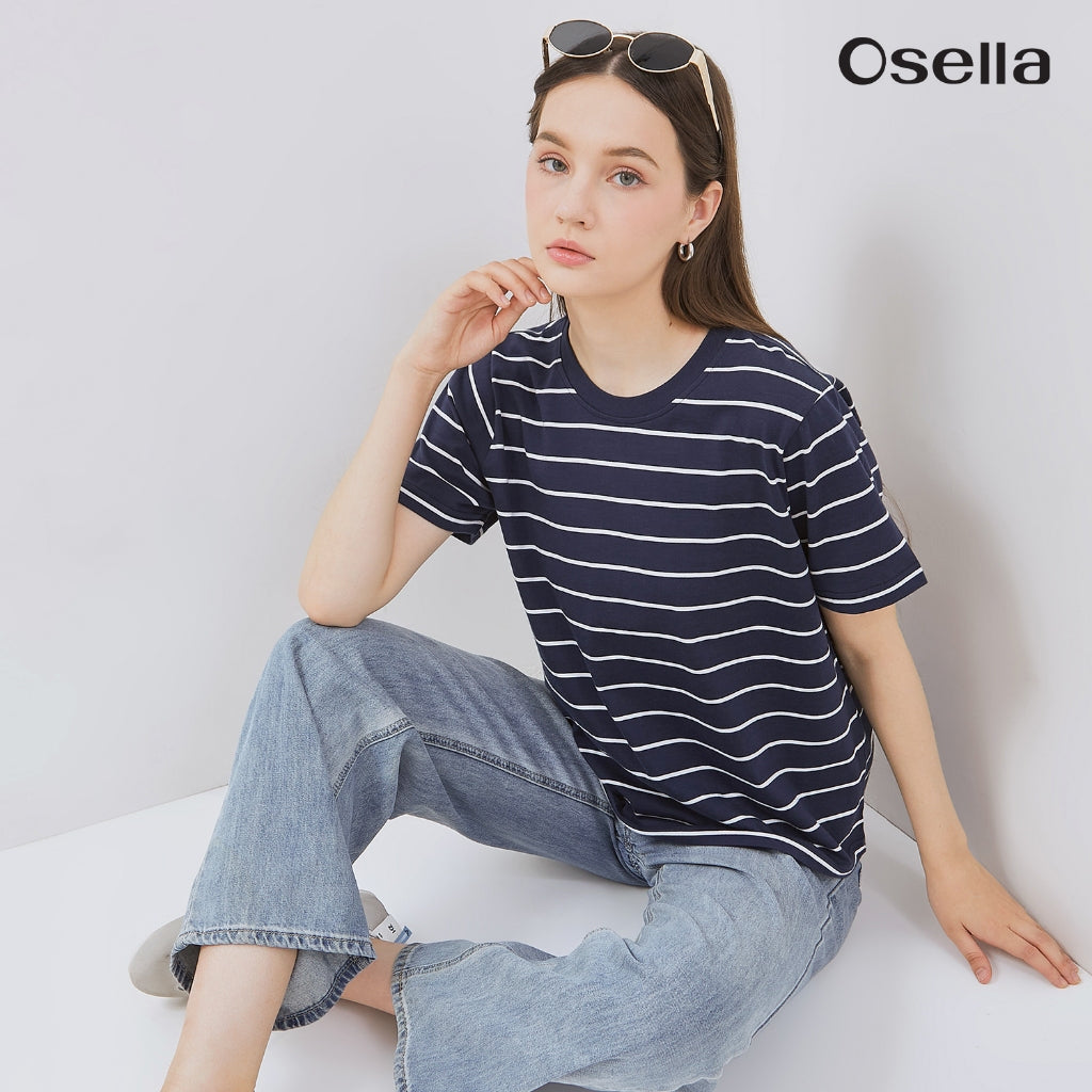 Osella Eiko Stripe T-Shirt 21715007 | Atasan Rajut Wanita Lengan Pendek