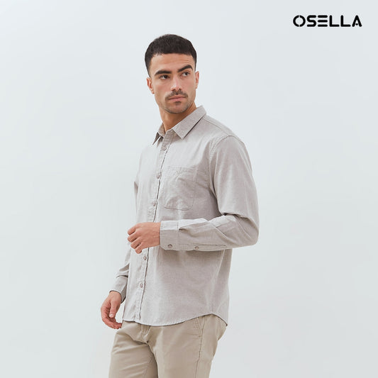 Osella Kai Solid Long Sleeve Collared Shirt 20375016 | Kemeja Lengan Panjang Pria