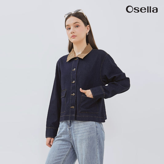 Osella Blouson Denim Jacket With Corduroy Collar 11615001A3 | Jaket Denim Wanita