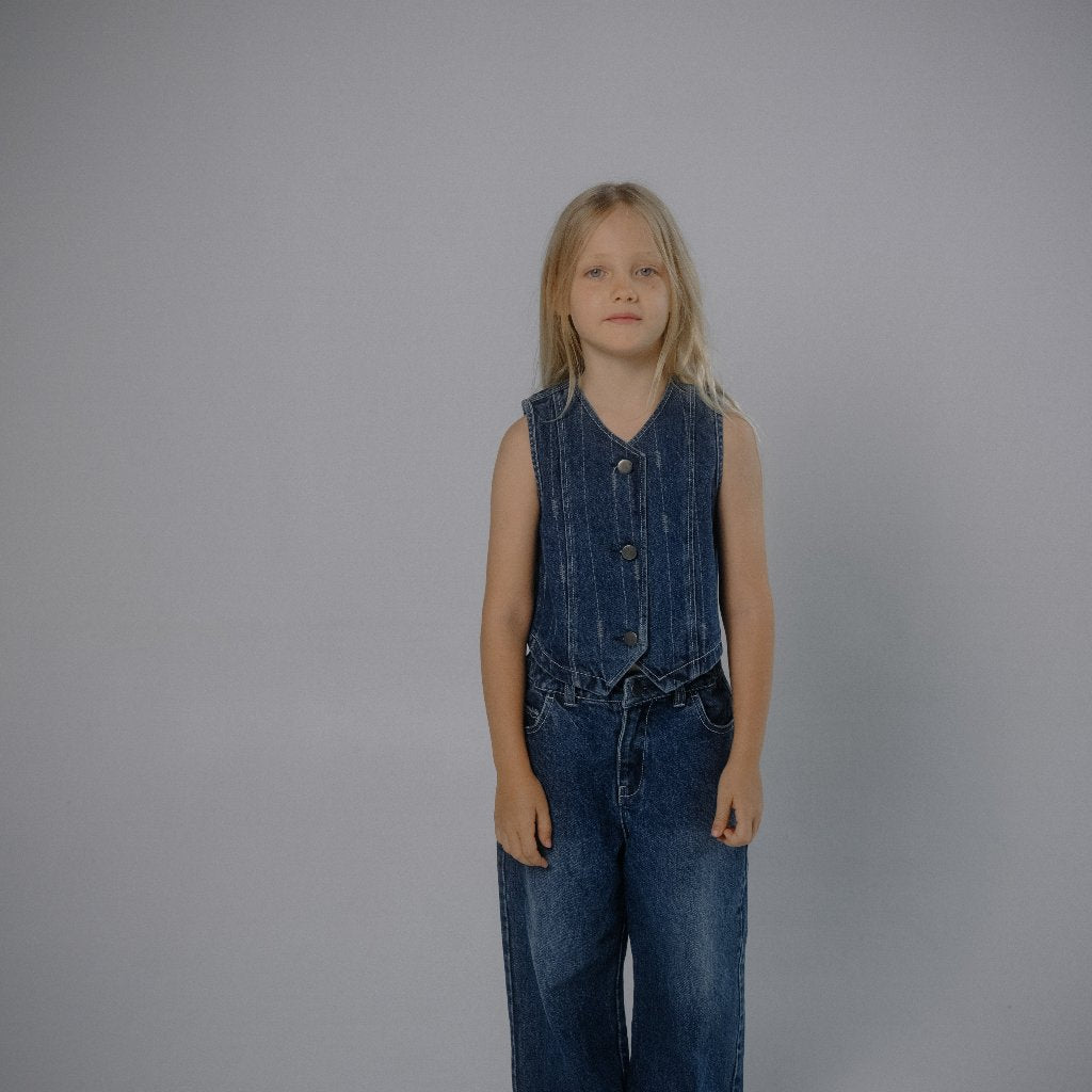 Osella Kids x Oadkids Margo Vest in Medium Blue Wash 23366601A2 | Atasan Tanpa Lengan Anak Perempuan