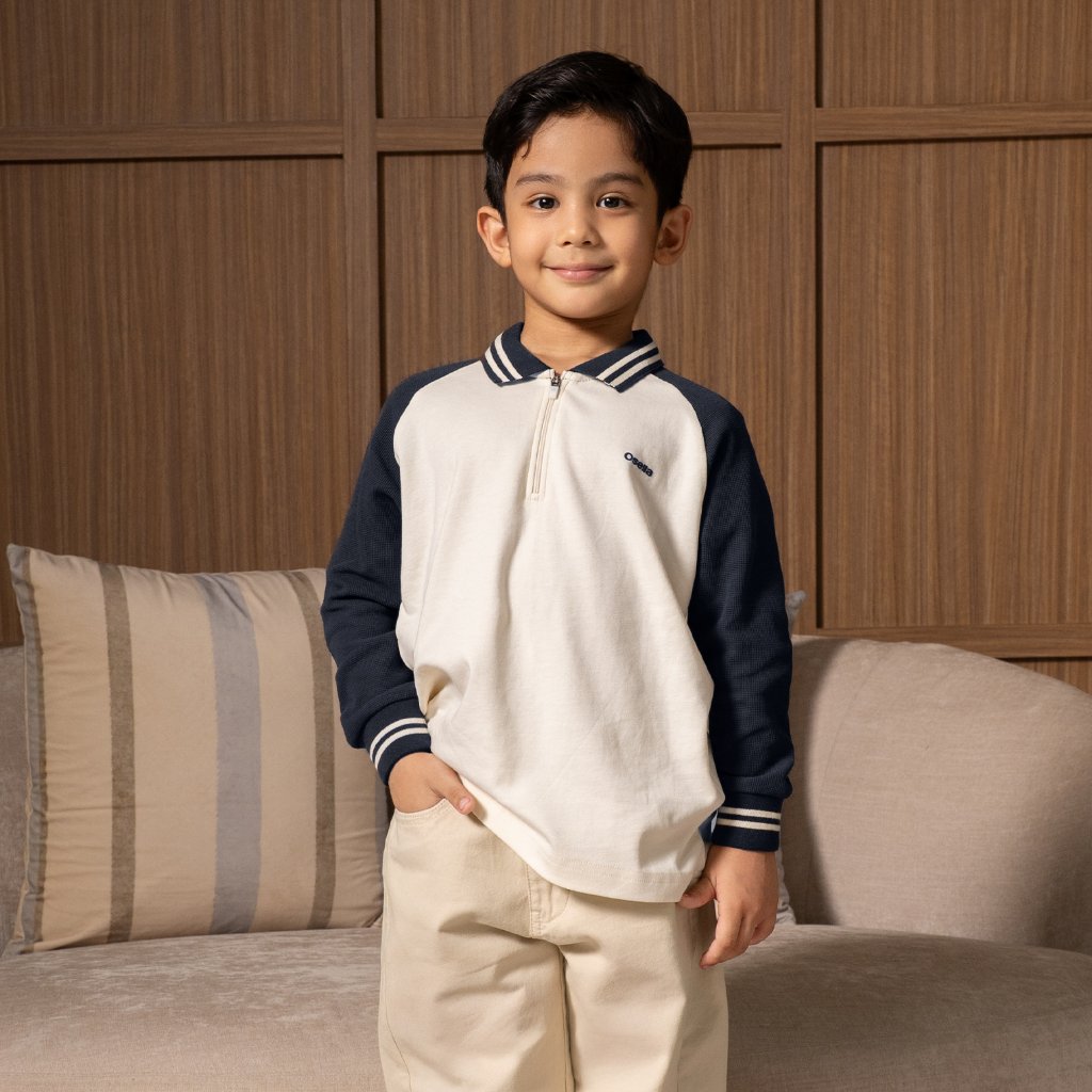 Osella Kids Ripple Polo Long 22276603 | Atasan Polo Lengan Panjang Anak Laki Laki