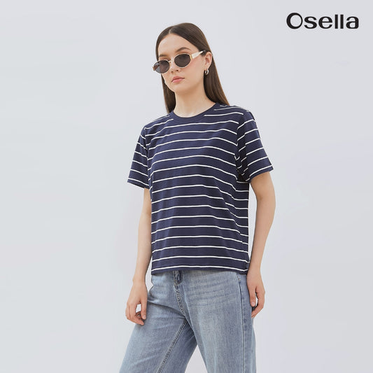 Osella Eiko Stripe T-Shirt 21715007 | Atasan Rajut Wanita Lengan Pendek