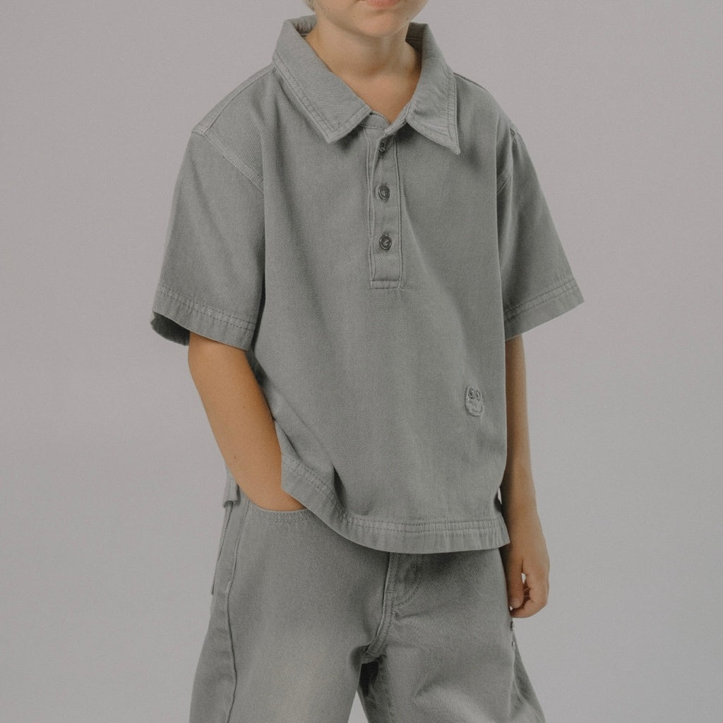 Osella Kids x Oadkids Hank Polo Shirt Denim in Grey 2221660393 | Atasan Polo Denim Anak Laki Laki