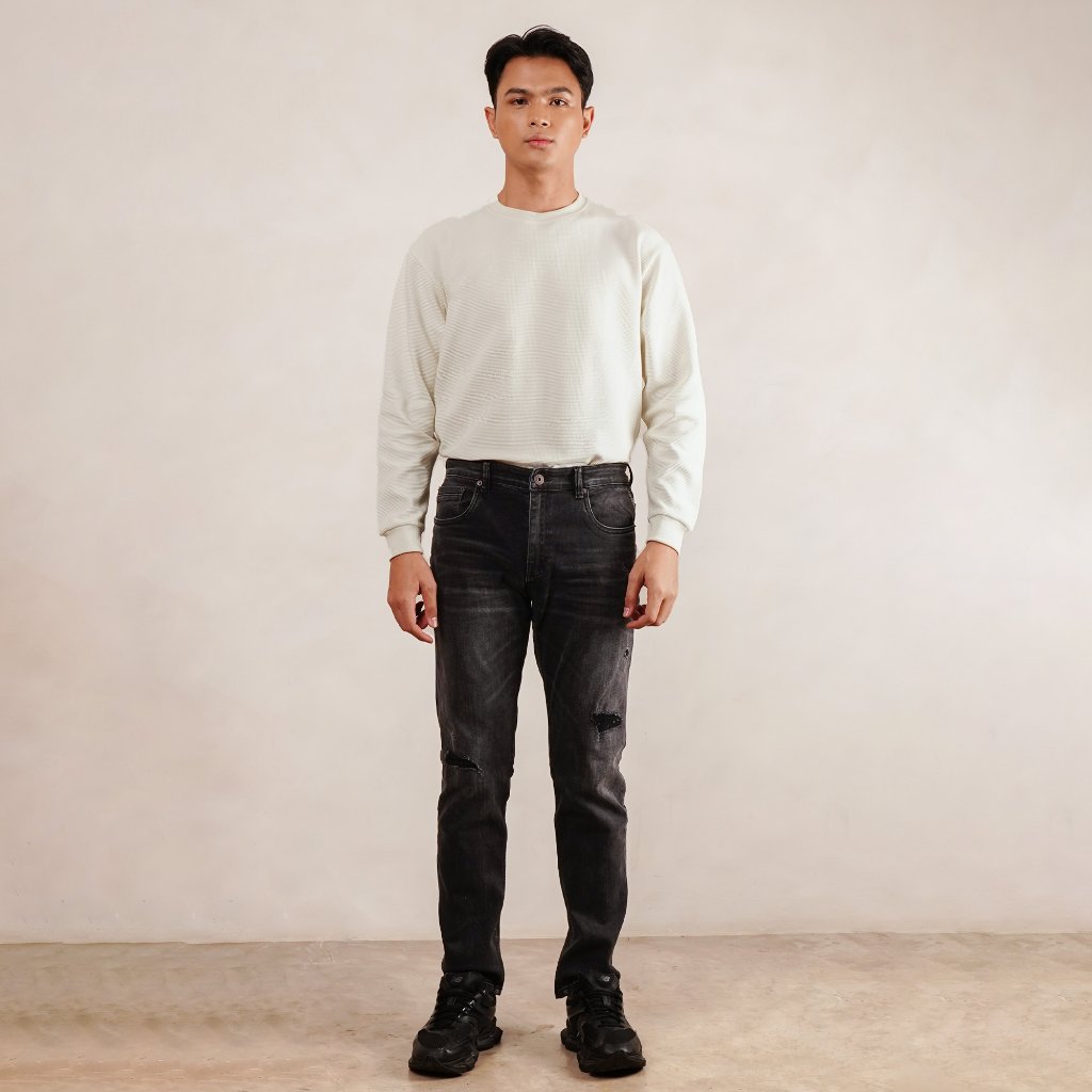 Osella Darly Rippied Slim Fit Denim Pants In Grey Wash 108O661843 | Celana Jeans Pria