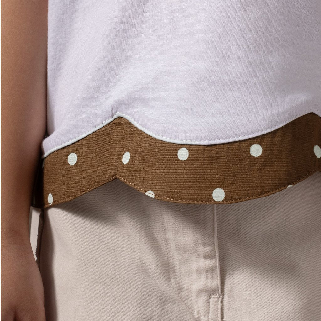 Osella Kids Cocoa Scallop Polka Top 2371661001 | Kaos Lengan Pendek Anak Perempuan