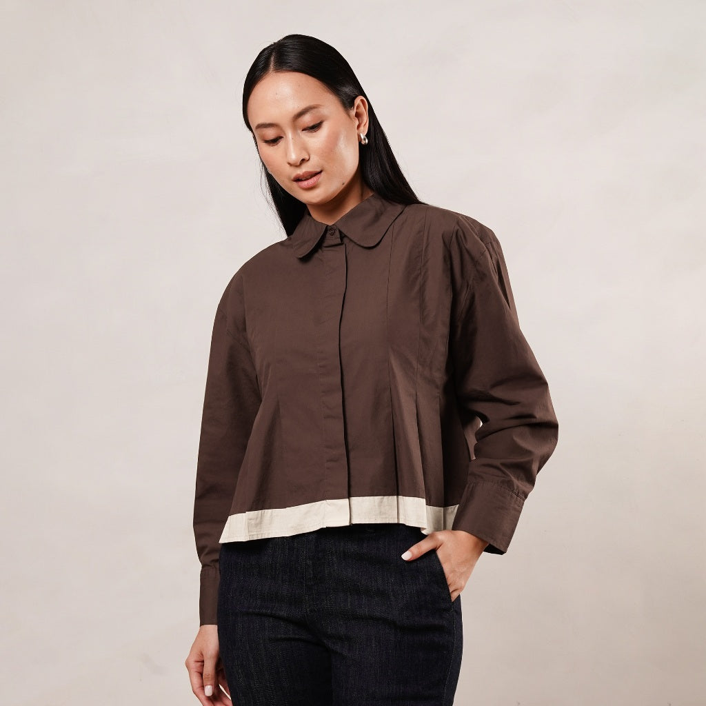 Osella Pleated Top 2137660356 | Atasan Kemeja Lengan Panjang Wanita