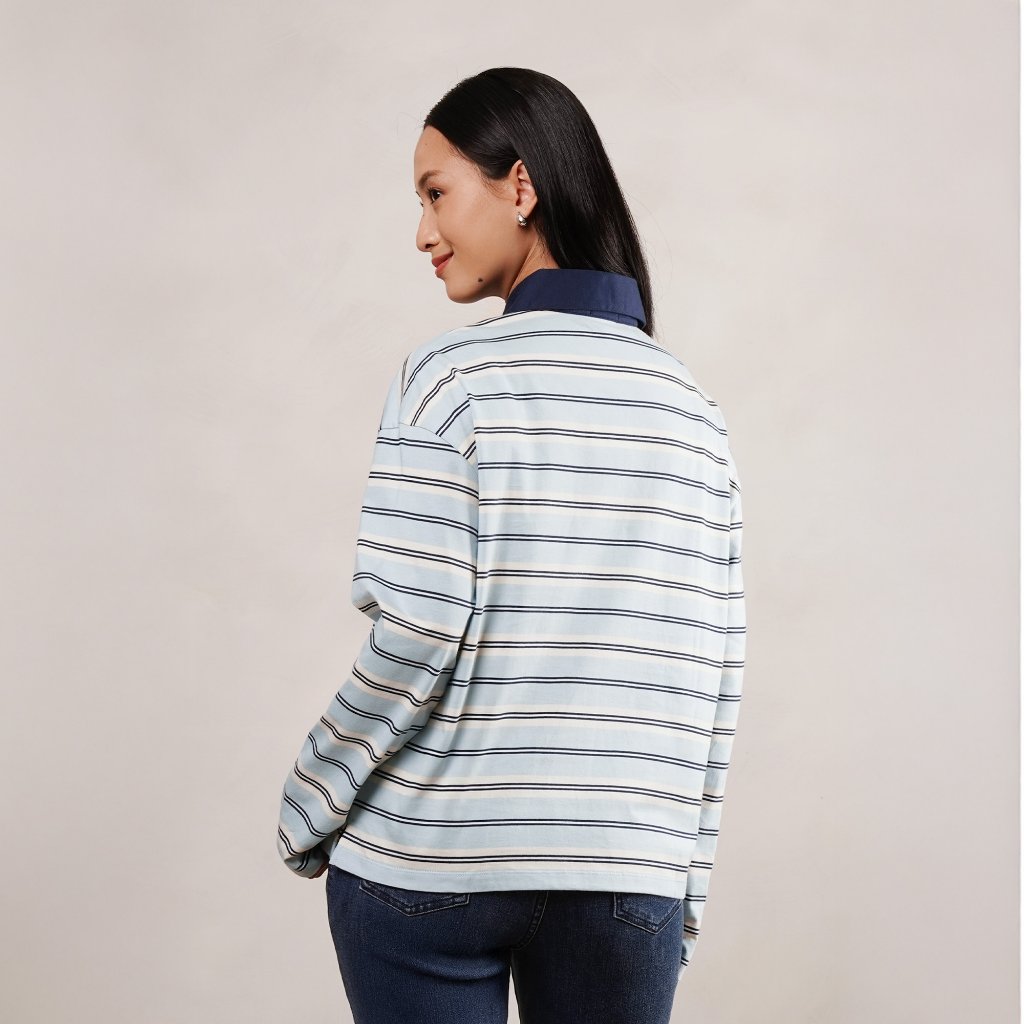 Osella Stripe Rugby Top 21276602 | Atasan Blouse Garis Garis Lengan Panjang Wanita