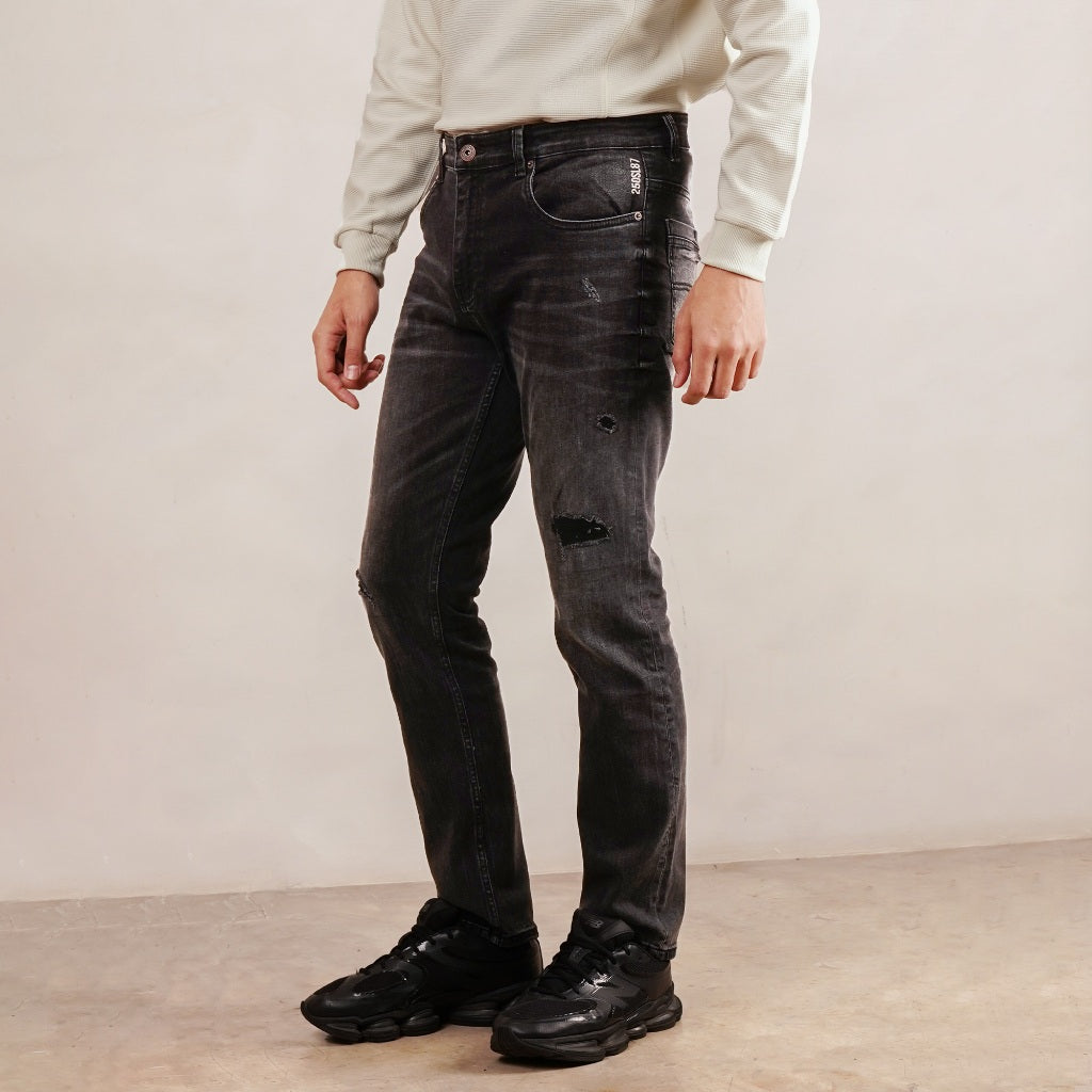 Osella Darly Rippied Slim Fit Denim Pants In Grey Wash 108O661843 | Celana Jeans Pria
