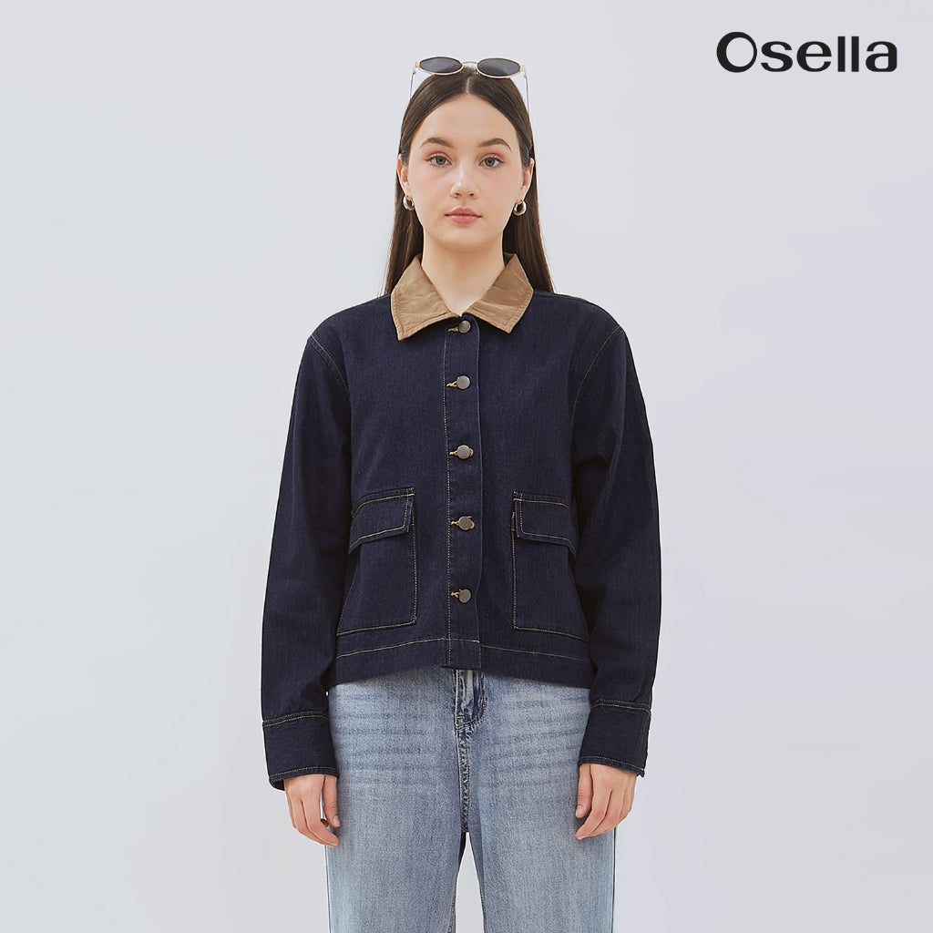 Osella Blouson Denim Jacket With Corduroy Collar 11615001A3 | Jaket Denim Wanita