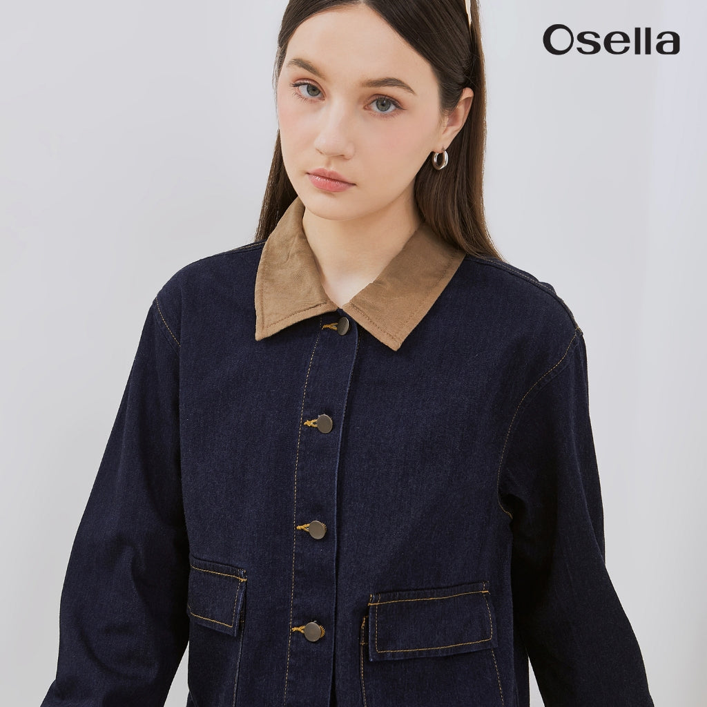 Osella Blouson Denim Jacket With Corduroy Collar 11615001A3 | Jaket Denim Wanita