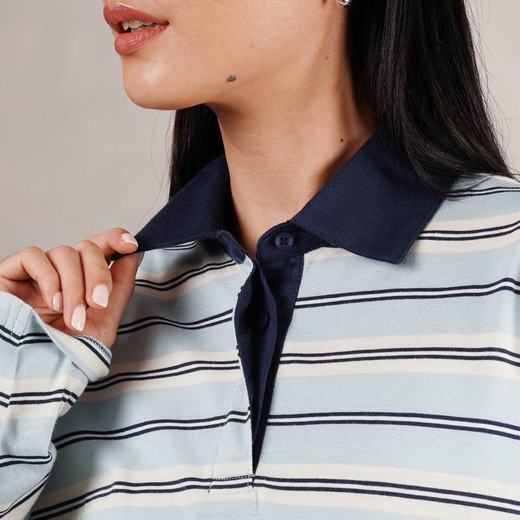 Osella Stripe Rugby Top 21276602 | Atasan Blouse Garis Garis Lengan Panjang Wanita