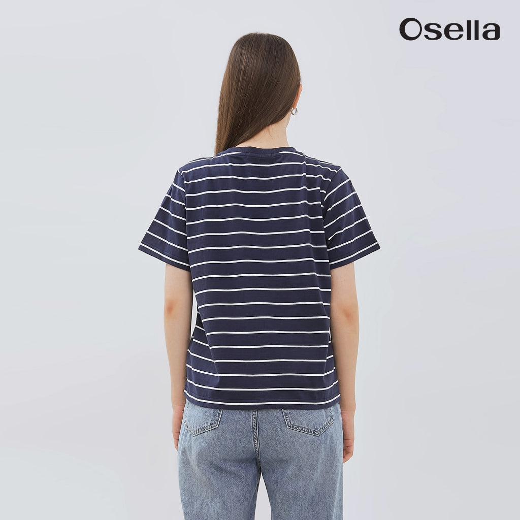 Osella Eiko Stripe T-Shirt 21715007 | Atasan Rajut Wanita Lengan Pendek