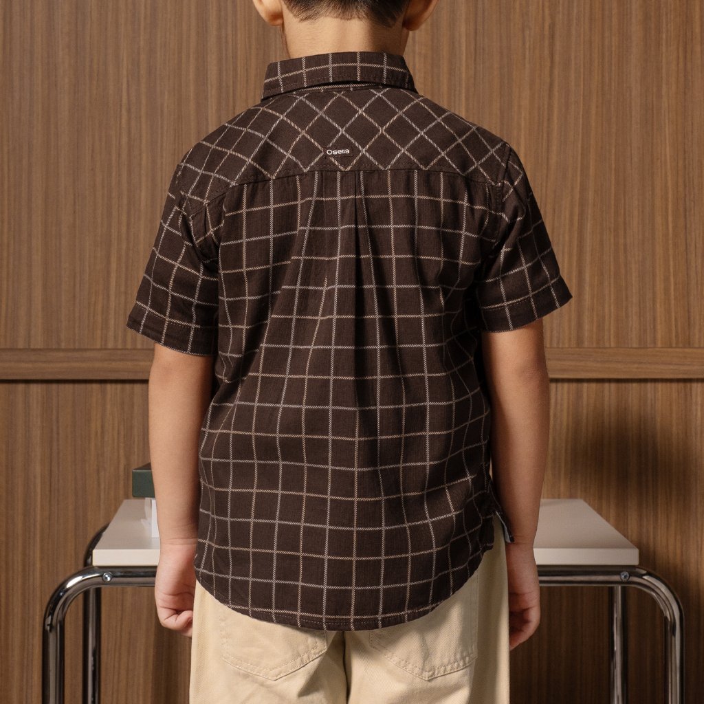 Osella Kids Bernie Regular Short Shirt Checkered In Smoke Brown 2233660356 | Kemeja Lengan Pendek Pria