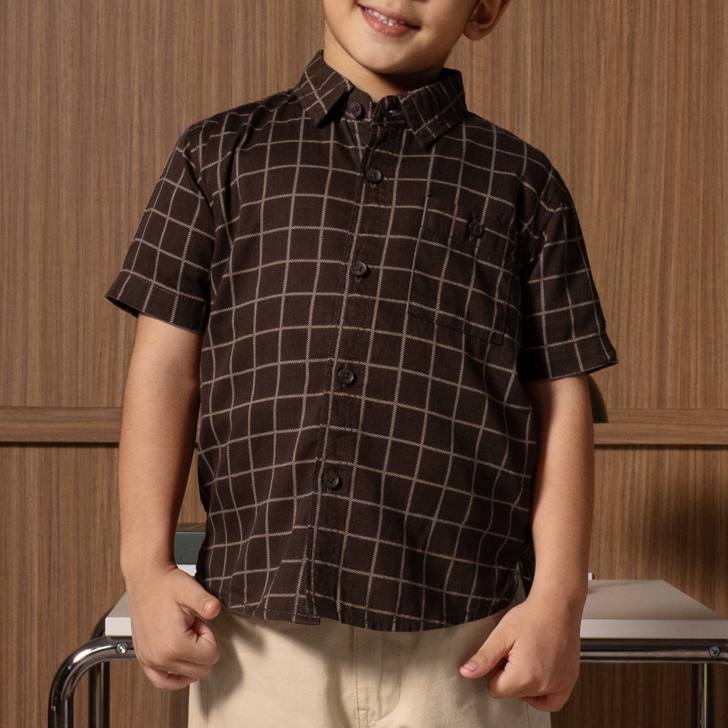 Osella Kids Bernie Regular Short Shirt Checkered In Smoke Brown 2233660356 | Kemeja Lengan Pendek Pria
