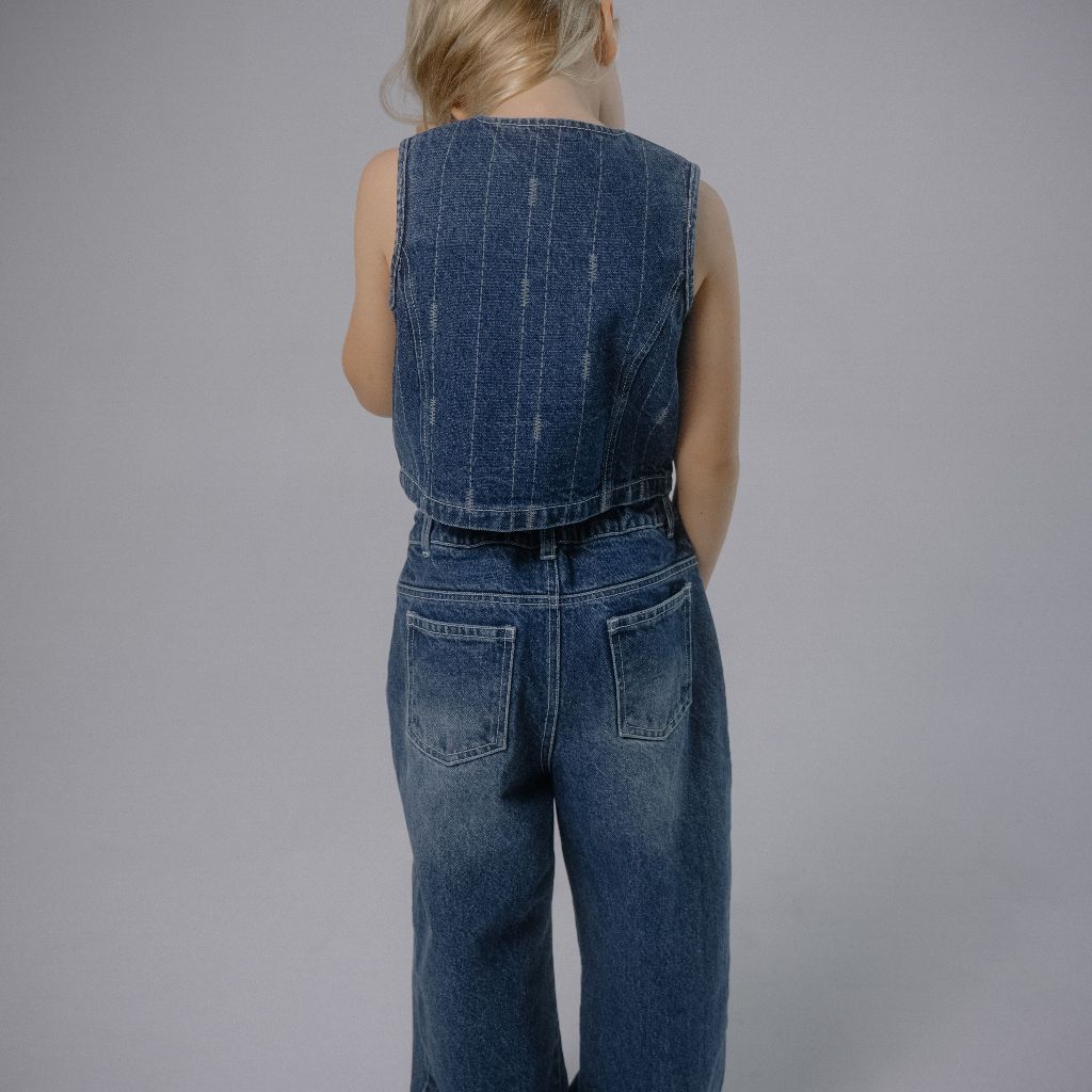 Osella Kids x Oadkids Margo Vest in Medium Blue Wash 23366601A2 | Atasan Tanpa Lengan Anak Perempuan