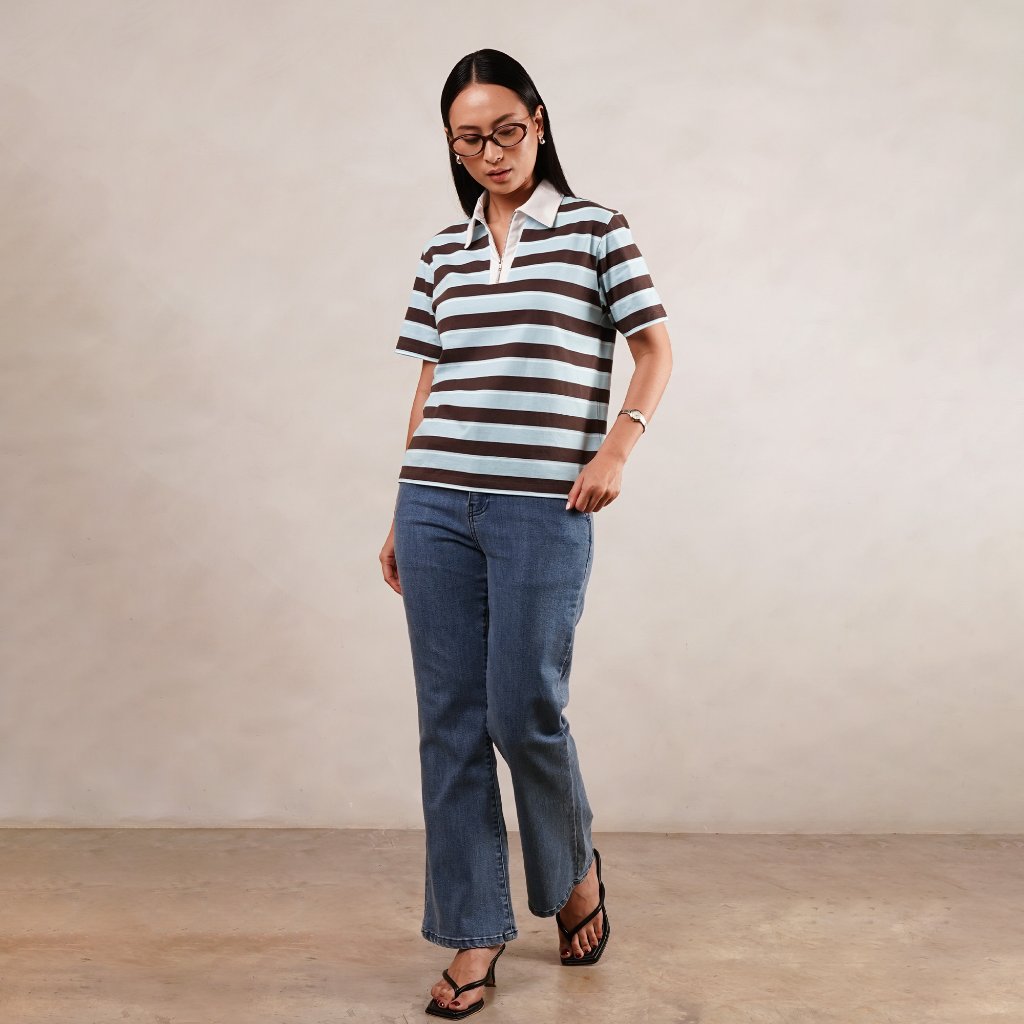 Osella Massie Stripe Top 2120660136 | Atasan Garis Garis Lengan Pendek Wanita